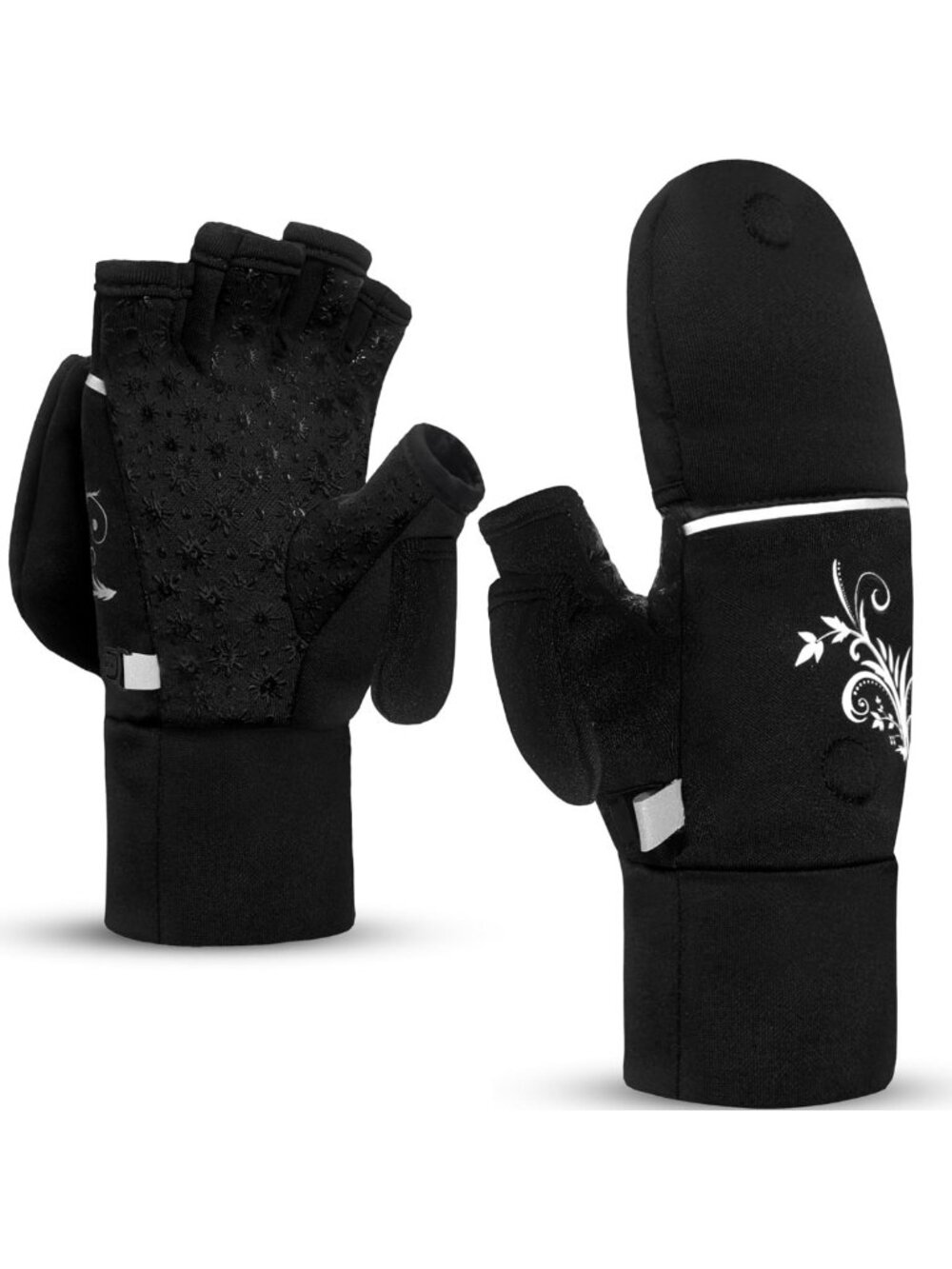 Magnetic Convertible Running Mittens | Fingerless Winter Gloves with Grip